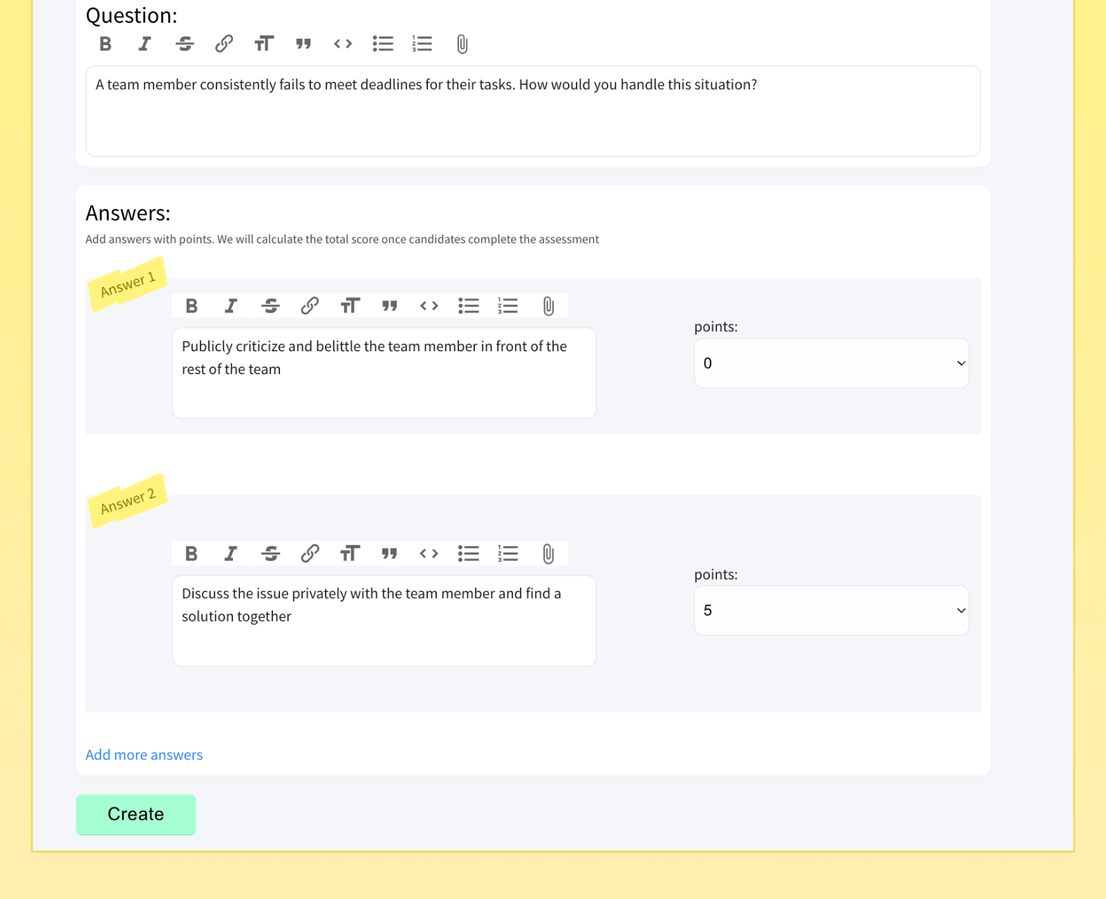 add questions for assessments