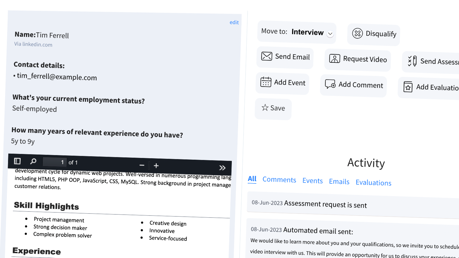 LessHire applicant review